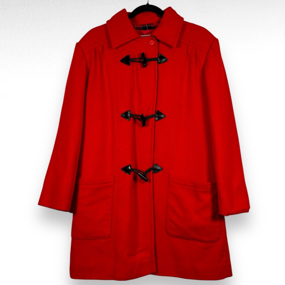 Vintage Pendleton Wool Duffle Jacket Coat Sz Medium Red Winter Plaid Preppy Twee - Picture 1 of 15